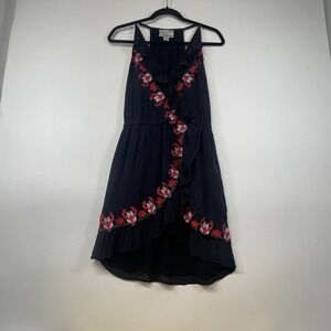 Chloe Oliver Dress Small Black‎ Floral Embroidered Ruffle Sleeveless Casual